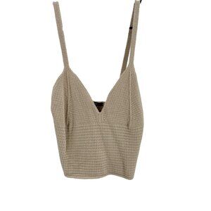 Forever 21 Beige Textured Knit Crop Top Size M With Adjustable Spaghetti Straps